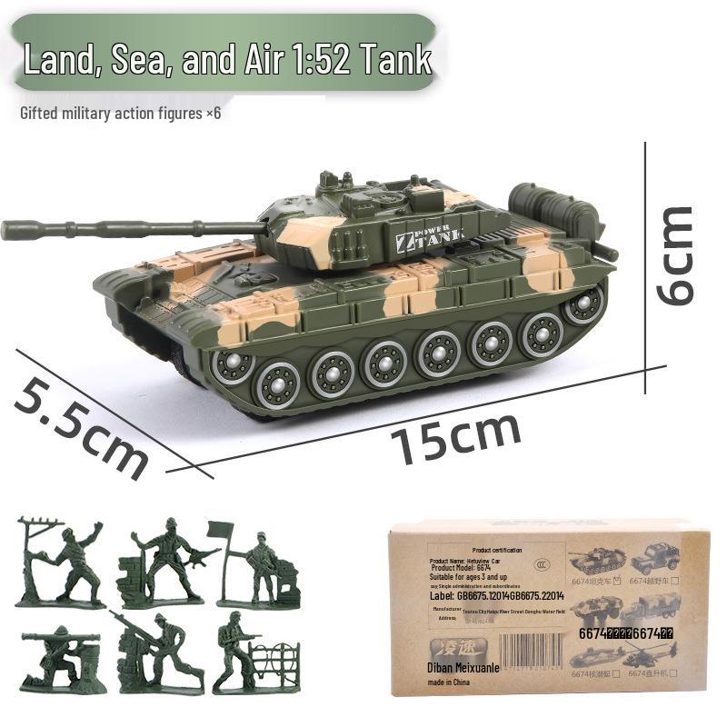 Popular 1:52 Alloy Toy Car Set: Pull-Back Armored Military Tank Model for Kids