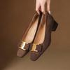 New Comfortable Suede Single Shoes Women's Foot Cover One Pedal Casual Solid Color Square Head Medium Heel Large Size Shoes Square Heel Single Shoes