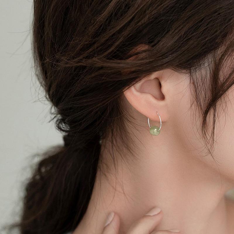 Small Hoop Earrings Silver Natural Round Pendant Hypoallergenic Long-Lasting Shine for Daily Dating Bridesmaid Gift