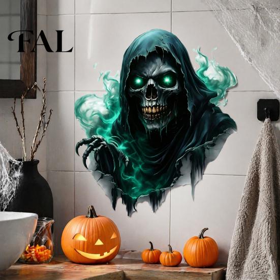 Adesivo Murale Interno Tema Halloween, Decalcomania Teschio Horror, Vetrofanie Impermeabili Autoadesive Spaventose, per Casa Soggiorno Camera da Letto