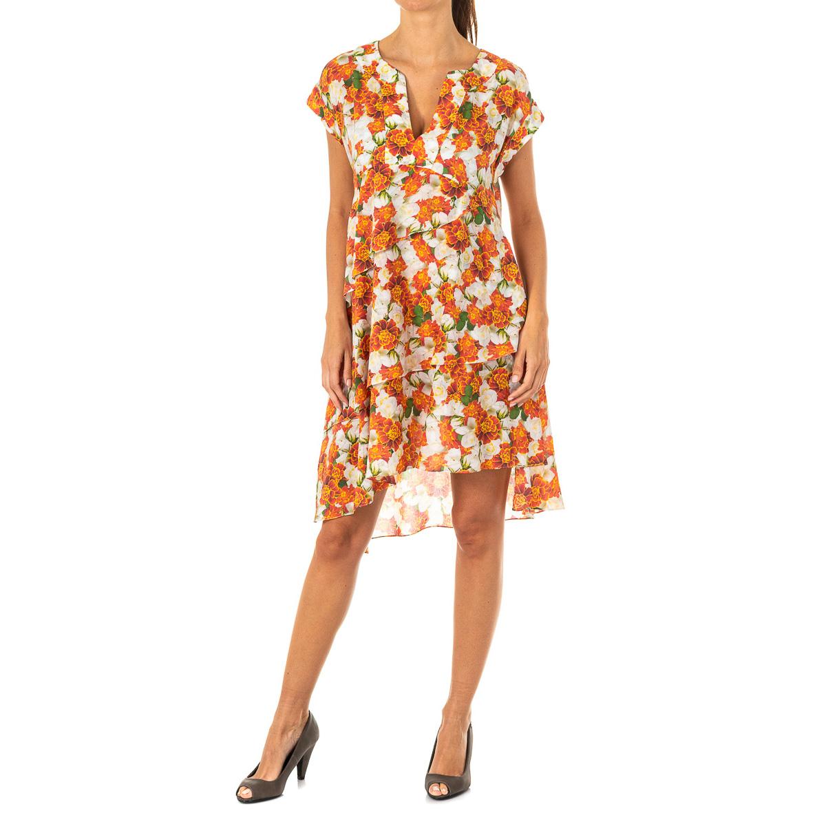 

Женское платье с коротким рукавом и V-образным вырезом LWD008 L разноцветный