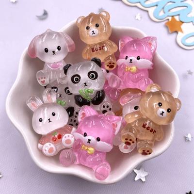 10 PZ Pietre in Resina Kawaii Colorate Color Caramella Cartone Animato Panda Coniglio Orso Volpe Schienale Piatto Figurine Scrapbook Fiocco Forniture per Artigianato Fai da Te