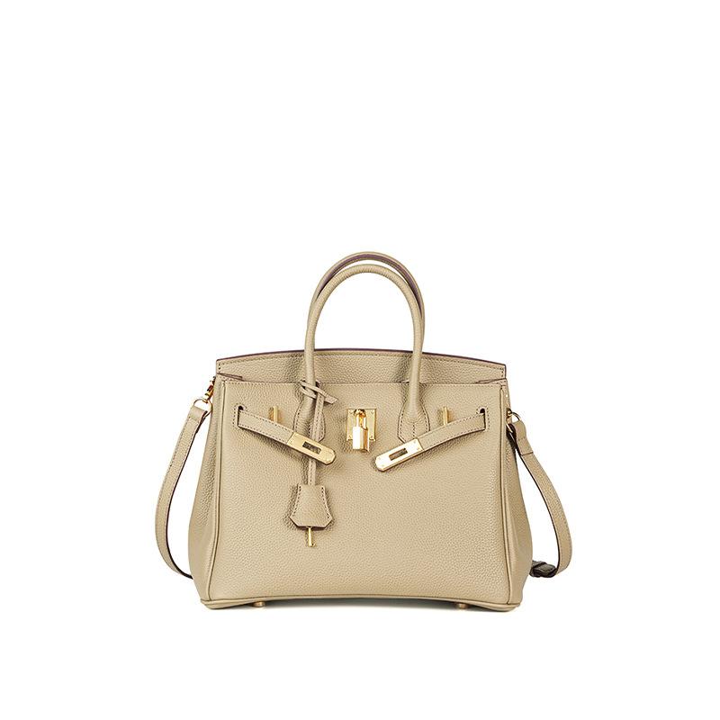 

Сумка из вощеной кожи первого слоя ручной работы Togo Platinum, узор личи, натуральная кожа, женская сумка с замком, сумка высокого класса