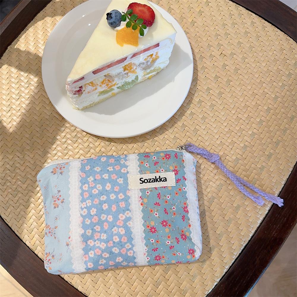 Trendy Street Style Cotton Makeup Bag Floral Design Soft Pouch Drawstring