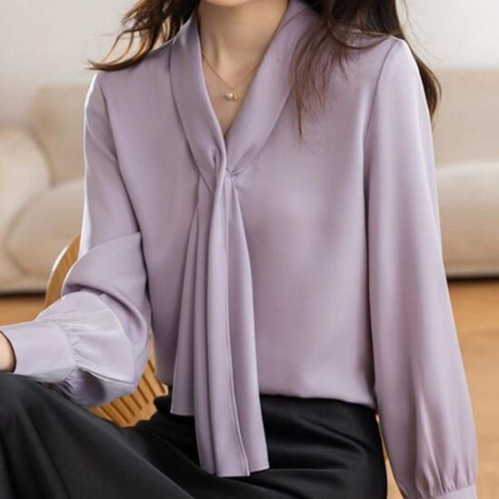 NaVaVa V Neck Scarf Neck Long sleeVe Blouse Nb2921