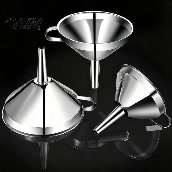 Liquid Transfer Tool for Bottles Stainless Steel Funnel with Filter And Handle, Leak Proof Wide Mouth Heavy Duty Kitchen Funnel, Filling Oil