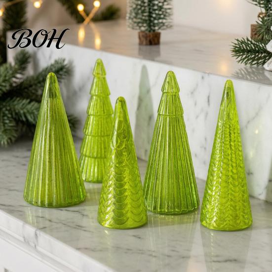 Christmas Tree Decorations Set 5Pcs Illuminated With/No LED Lights, Nordic Style Luminous Decorative Figurine Tabletop Ornaments, Cone for Home Office
