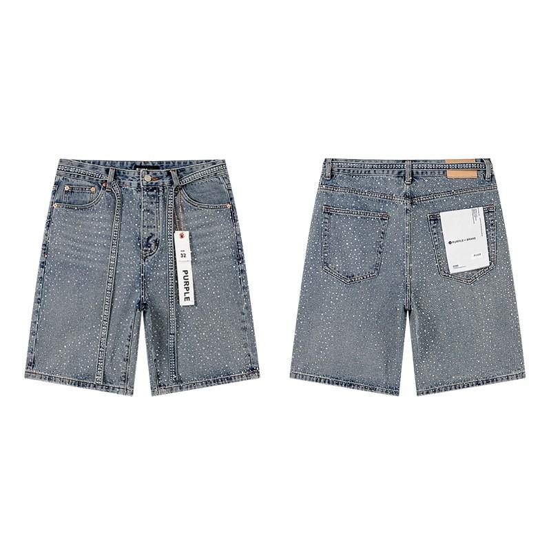 Purple Jeans Streetwear Loose Fit Denim Shorts Men Women Mid-Rise Straight Cut With Embroidery Stone Wash