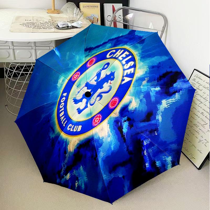Niebieski Parasol Automatycznie Składany z Logo Chelsea Football Club - 8-żebrowy Parasol Podróżny z Automatycznym Otwieraniem/Zamykaniem i Przenośnymi Prezentami na Święta lub Urodziny