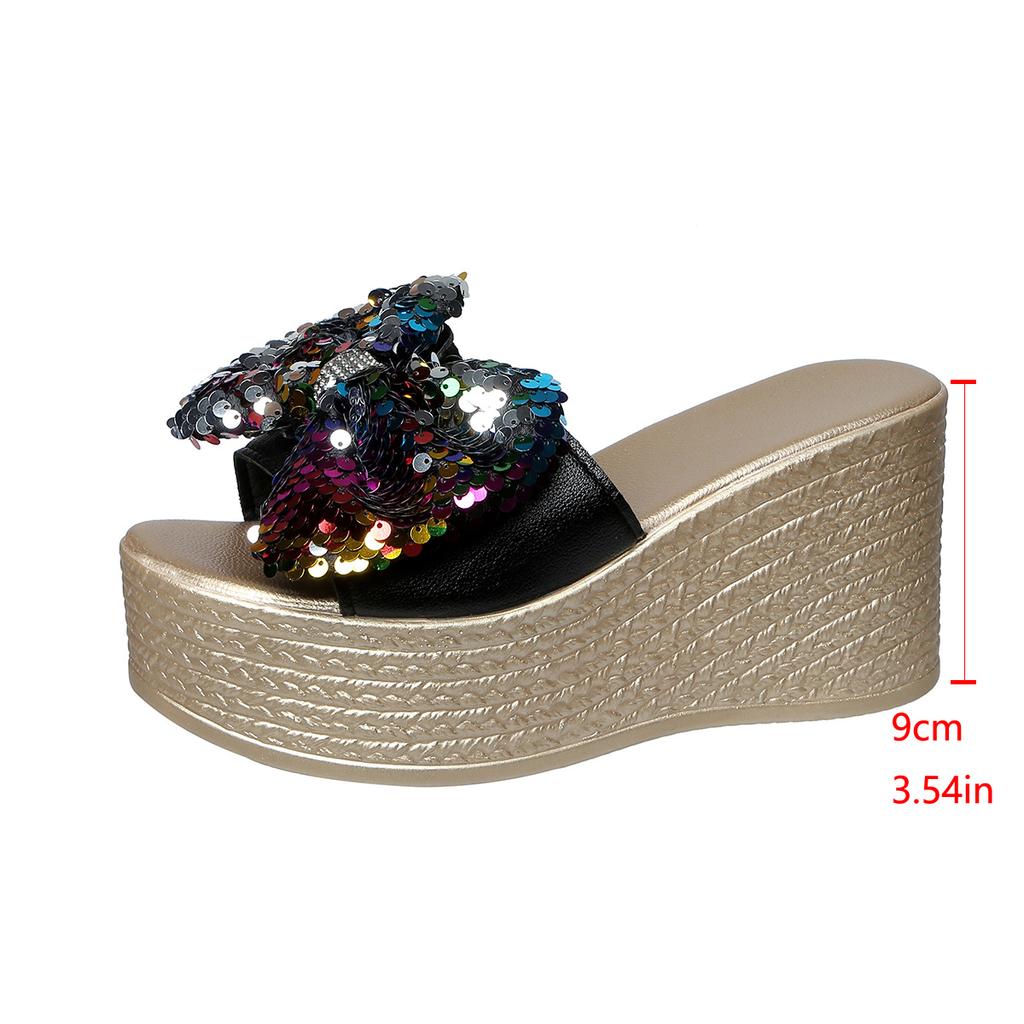 Aphixta 9cm Super High Wedge Slides Colorful Bling Butterfly Knot Outside Summer Slippers Light Women's Mules Big Size 43