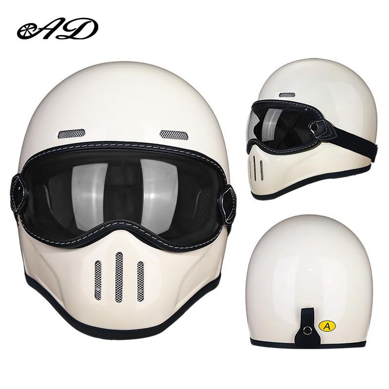 Vintage-Style Full Face Motorcycle Helmet Carbon Fiber Fiberglass Retro Cruiser Men Women Universal Fit