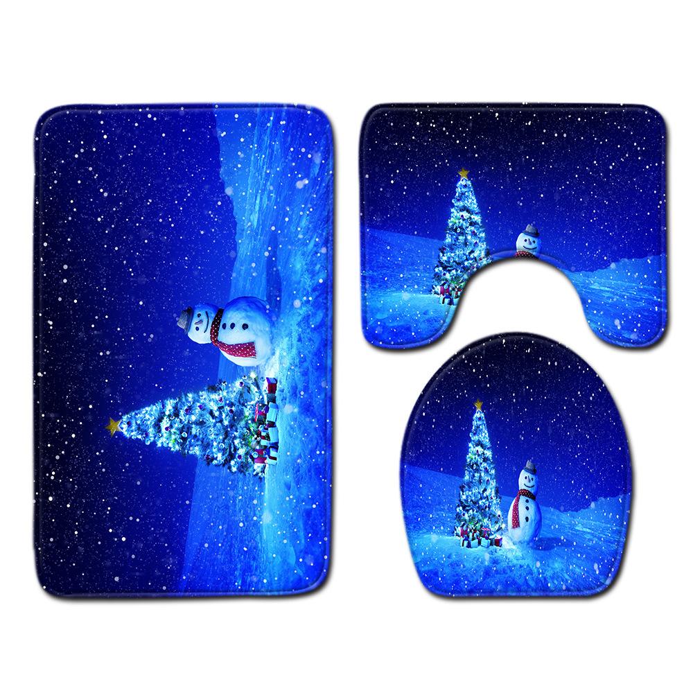 Christmas Bathroom Floor Mat Toilet Three-Piece Set