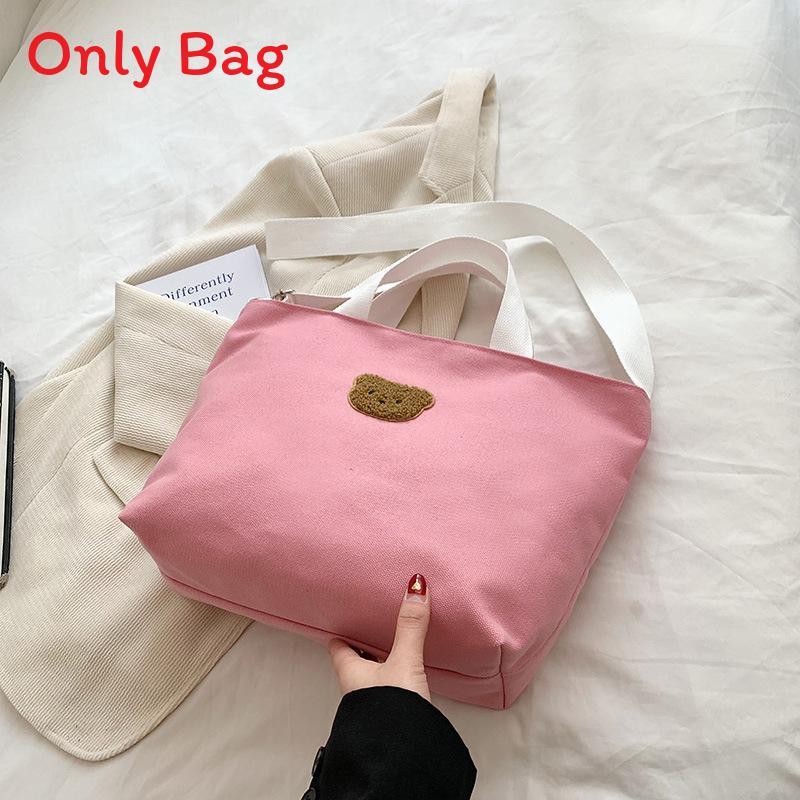 Small Canvas Bear Handbag For Women With Zipper Closure And Mobile Pocket