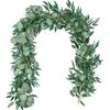 2 st Eukalyptusgirlang 2 m Grönska Girlang Grön Girlang Konstgjorda Falska Silverdollar Eukalyptusblad Rankor för Bord Hem Bröllopsfest Dekor