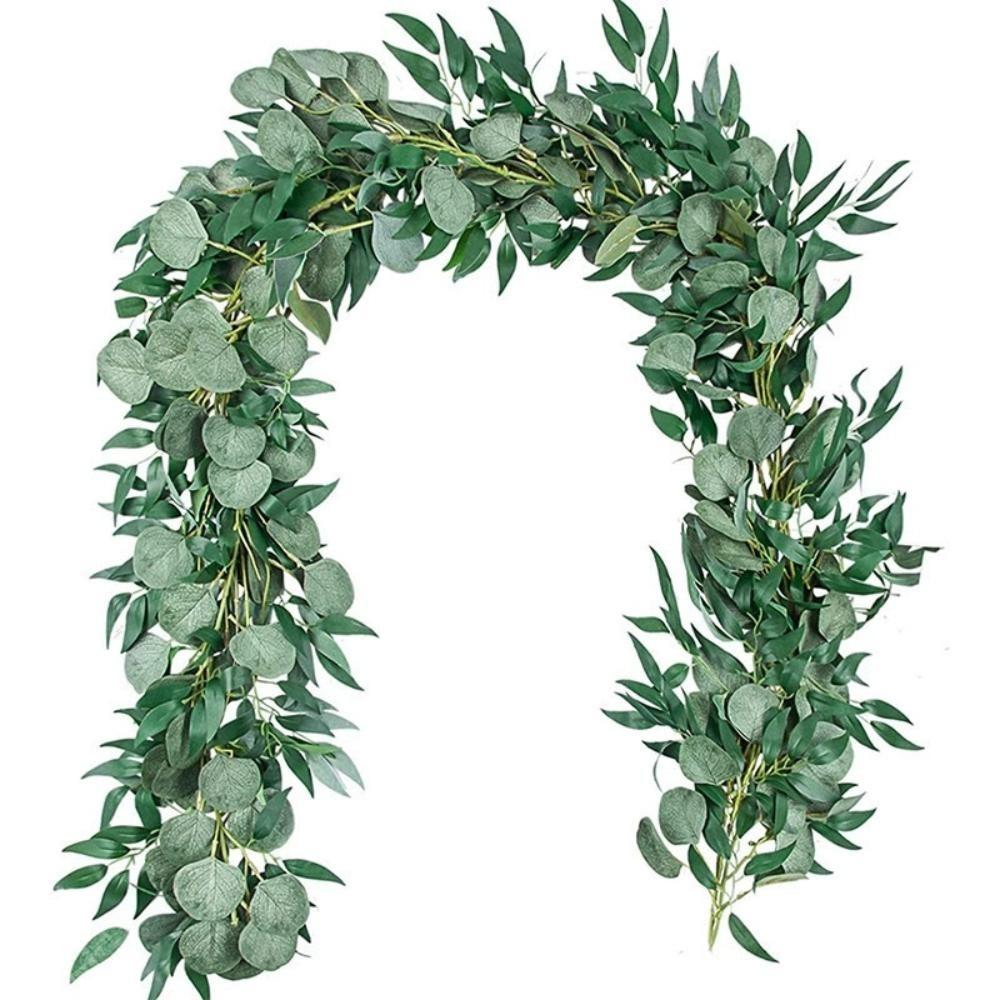 2 st Eukalyptusgirlang 2 m Grönska Girlang Grön Girlang Konstgjorda Falska Silverdollar Eukalyptusblad Rankor för Bord Hem Bröllopsfest Dekor