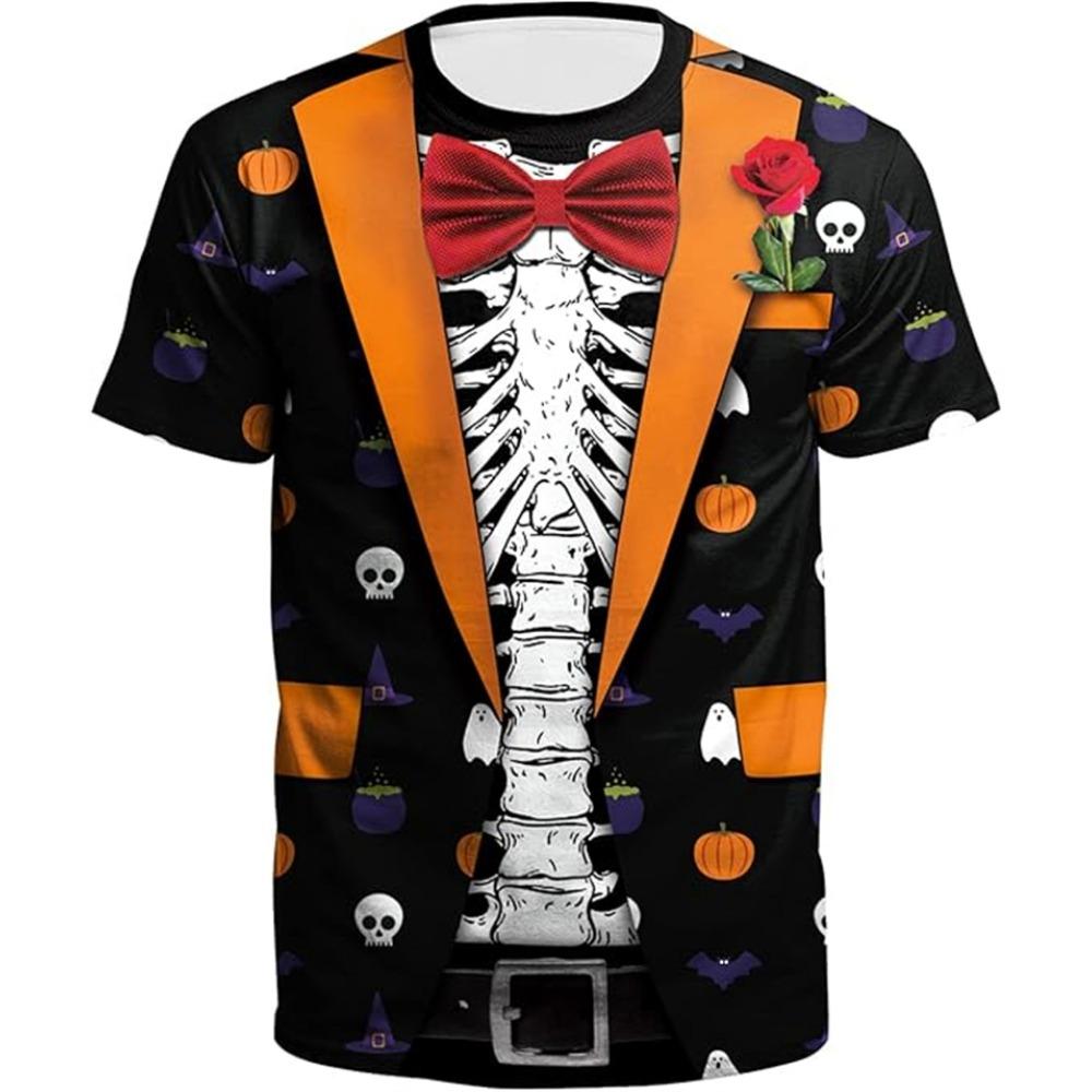 New Halloween Skeleton 3D Graphic T Shirts For Men Women Harajuku Round Neck Tees Tops Clothing Skull Halloween Costume T-shirt