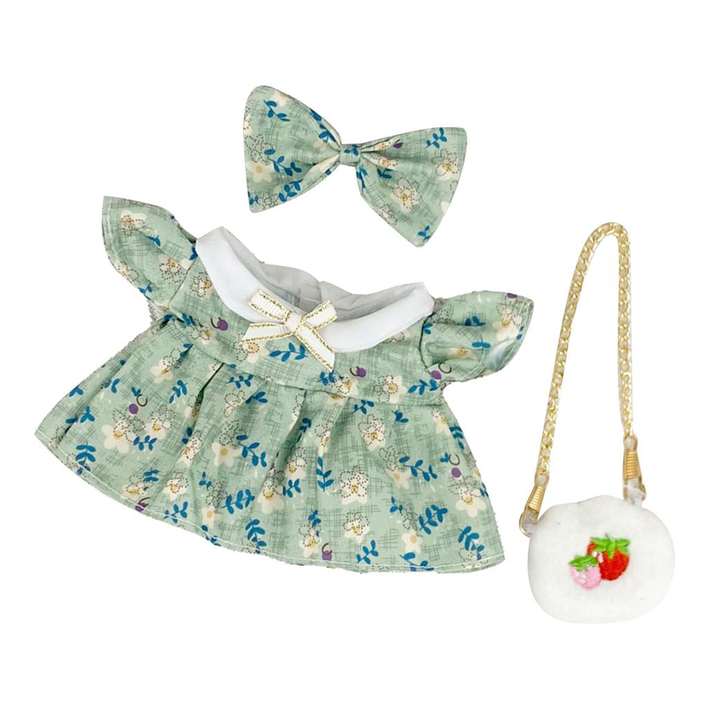 Girl Doll Clothes Accessories with Shoes Bow Bag for 20cm Dolls Floral Print Cute Girl Doll Clothing