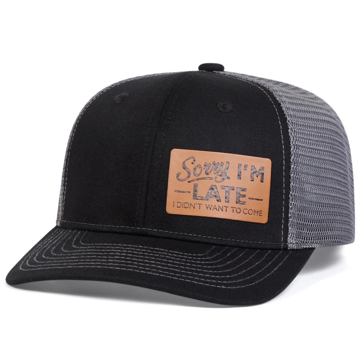 

Unisex Sorry I M Late Leather Label Baseball Net Caps Spring Summer Outdoor Adjustable Casual Hats Sunscreen Hat Sports Cap