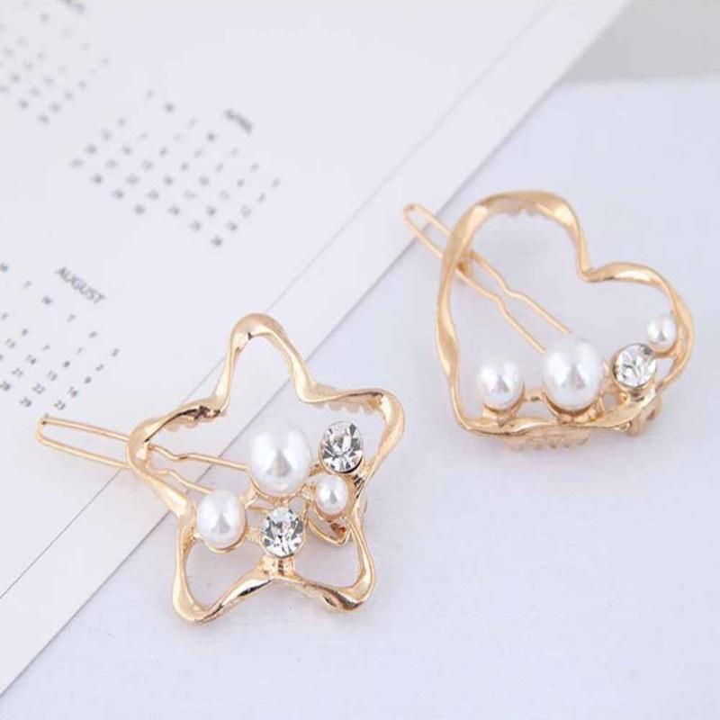 Spinka do włosów damska stop cynku prosty styl geometria okrągły trójkąt miłość perła boczny klips ozdoba do włosów