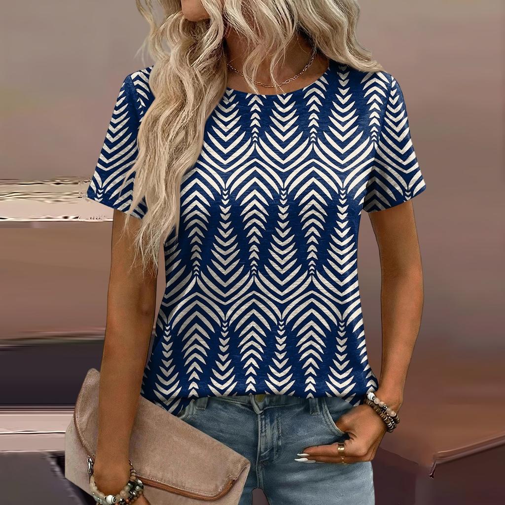 Damen Mode Lässiges Bedrucktes T-Shirt mit Lockerer Passform