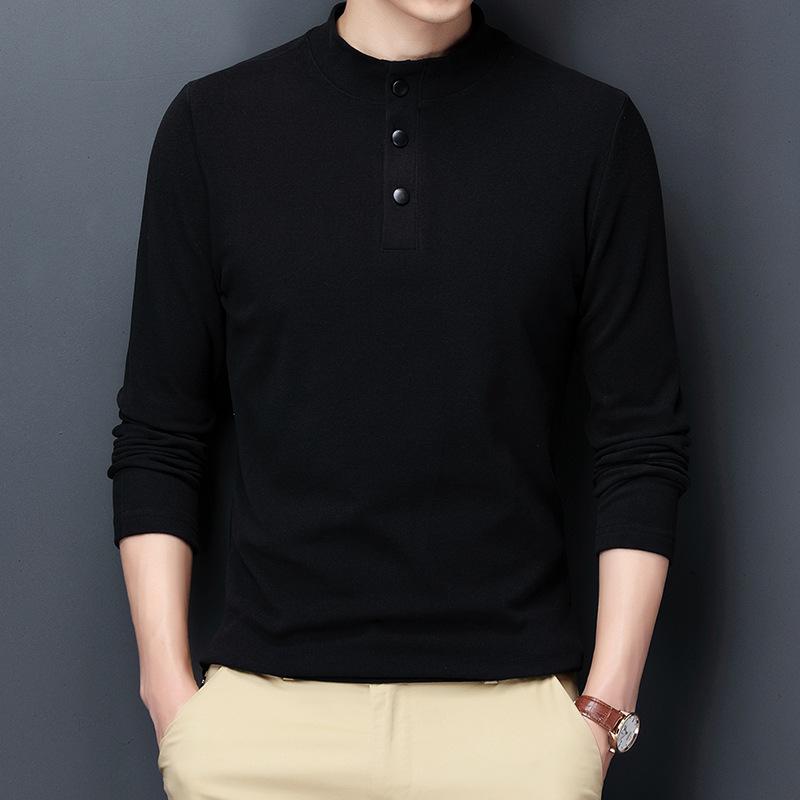 Men'S Lapel Solid Color German Velvet Business Casual T-Shirt Medium Dad Men'S Long-Sleeved Polo Shirt