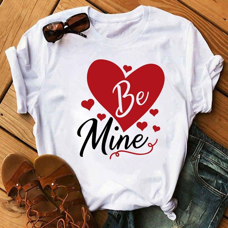 Graphic T-Shirt Women Clothing Harajuku Heart Print Aesthetic Basic O-Neck Tops Casual Tshirt Tee Fashion Roupas Femininas