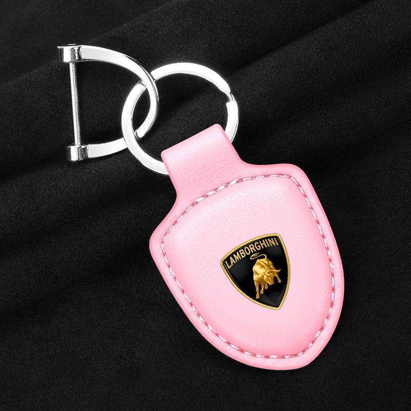 PU Leather Car Logo Key Ring Shield Keychain Men Women Pendant Gifts For Lamborghini Urus Huracan Aventador Premiu Accessories