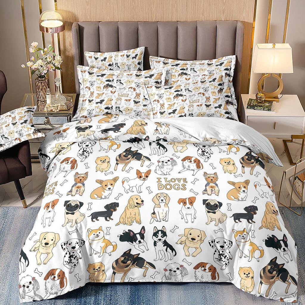 Children'S Cartoon Animal Panda Dog Toy Car Bedding 3D Digital Printing Three-Piece Set