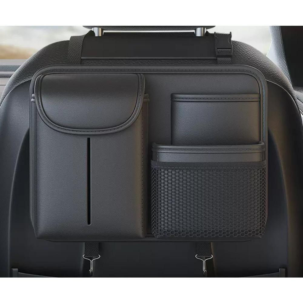 Car seat back storage bag large capacity with tissue box waterproof leather universal car back seat storage bag