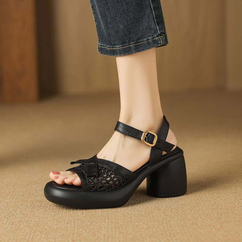 Fashion Female Sandals 2025 Summer High Heels Open Toe Women's Shoes Buckle Strap Girls Peep Toe Roman Style Shoes Sandalias De Mujer