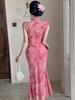 Real Shot 9434 Sexy Mesh Patchwork Cheongsam Nightclub Dress