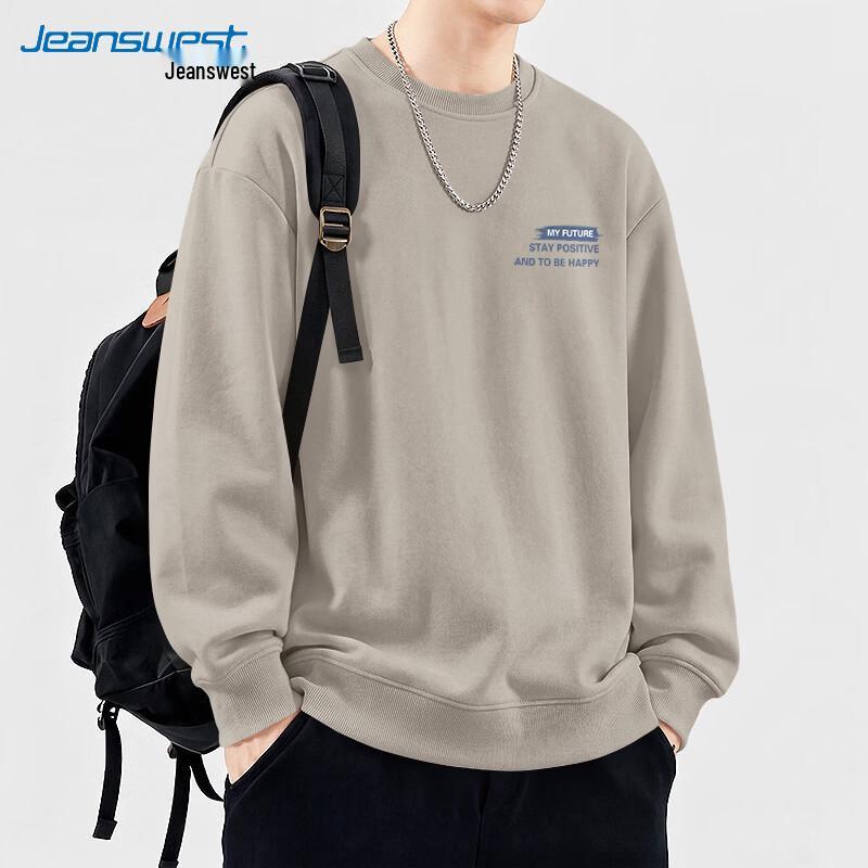 Jeanswest Men's Loose Fit Letter Print Crew Neck Sweatshirt