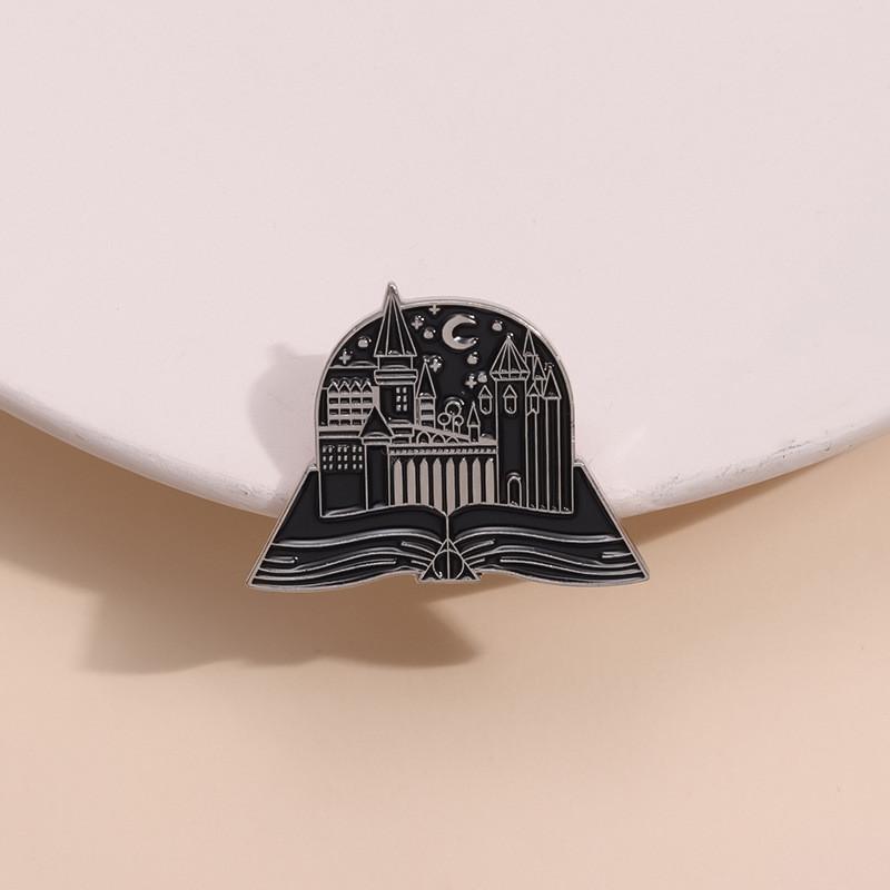 Intricate Style Cartoon Brooch With Enchanting Castle And Book Design For Fashion And Decoration Needs