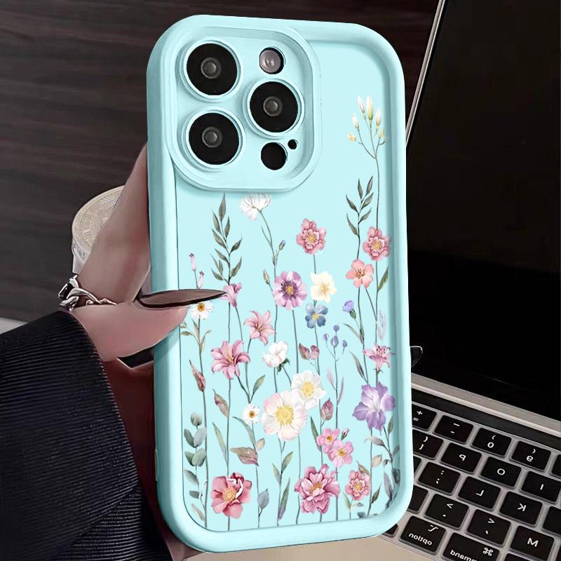 Pentru iPhone 16 Pro 15 14 Plus 13 12 Pro Max 11 Xs Xr 8 7 Roz Motiv Floral Rezistent la șocuri Moale TPU Protecție lentile Husă pentru telefon anti-cădere