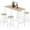 5 Piece Bar Table Set for 4 with Stools, Metal Frame, Footrest for Kitchen Natural Wood