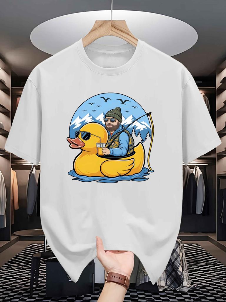 Unisex Crew Neck Tee Outdoor Fisherunisex Rubber Duck Graphic Print Soft Cotton Loose Short Sleeve Summer Casual Male Streetwear Tops