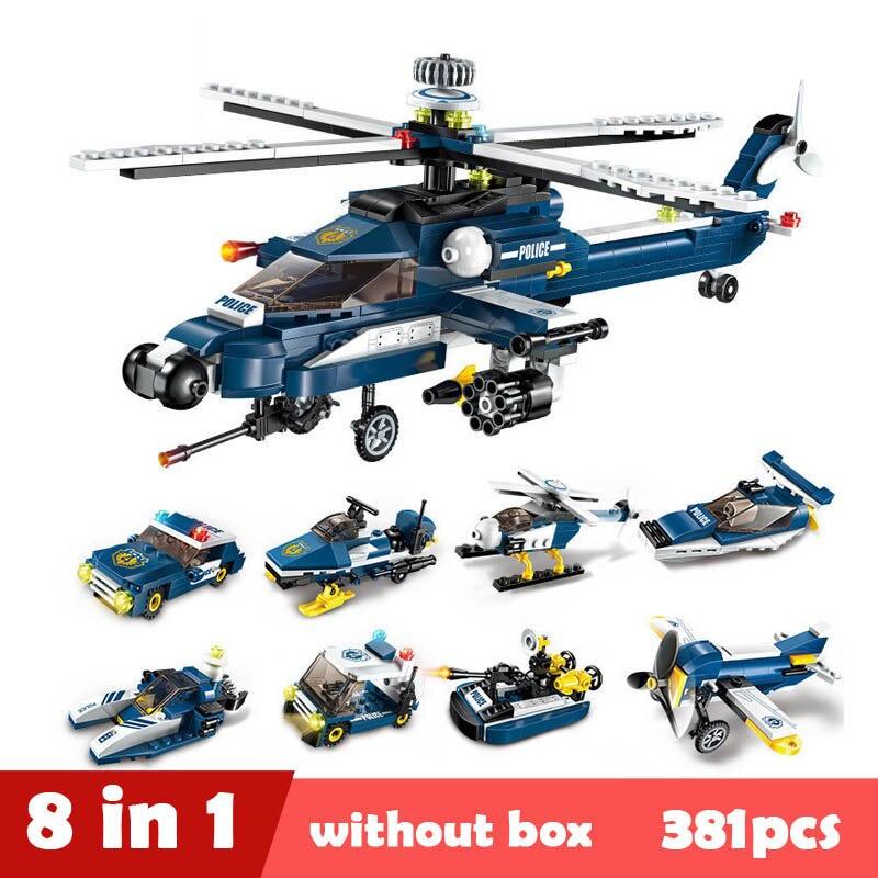 381pcs Armored Helicopter Model Windstorm Building Block City Police  Educational Brick Toy for Boy Gift