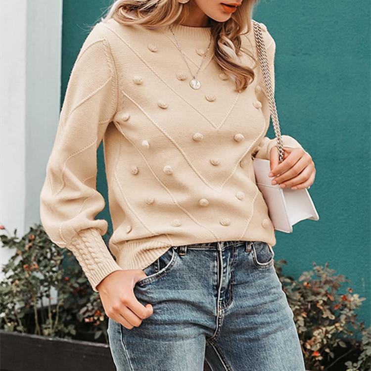 Women's Fashion Casual Fall Winter Solid Color Print Long Sleeve O-Neck Sweaters