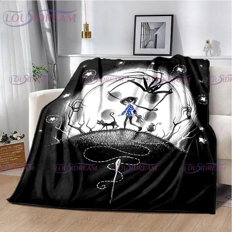 Decke mit Coraline-Druck im gotischen Stil, Animation, Kinderdecke, Familie, Nickerchen, Sofadecke, Bett, warme Decke, weiche Tagesdecke