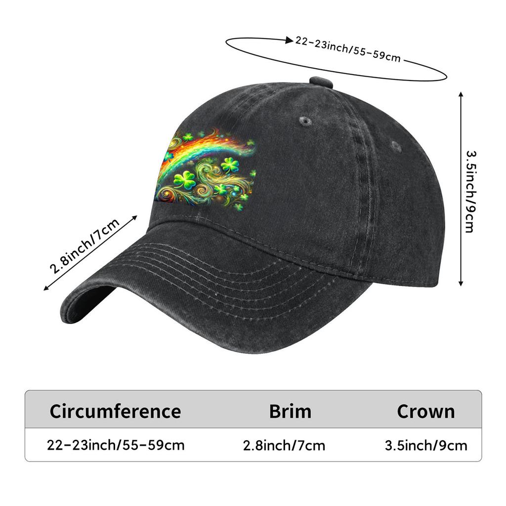 St Patricks Day Rainbow Clover Print Cotton Baseball Cap Adjustable Curved Brim Casual Dad Hat Unisex