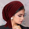 Trendy Long Tail Strap Hijab Turban Hats Muslim Solid Color Head Wraps Elastic Breathable Chemo Cap For Women Girls