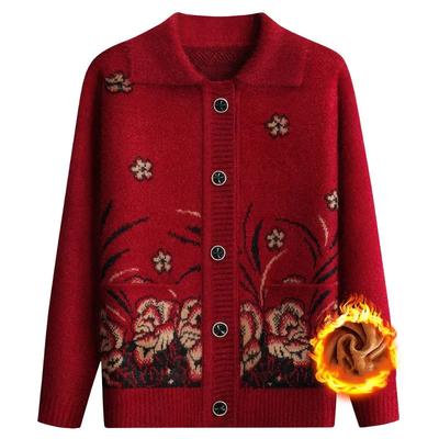 Damen Frühling Herbst Strickjacke Pullover Mäntel Mittleren Alters Mutter Langarm Strickwaren Oberteile 60-70 Alte Oma Kleidung