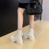 Thick-soled British style short boots women's thin boots autumn and winter new small man heightened zipper elastic thin boots
