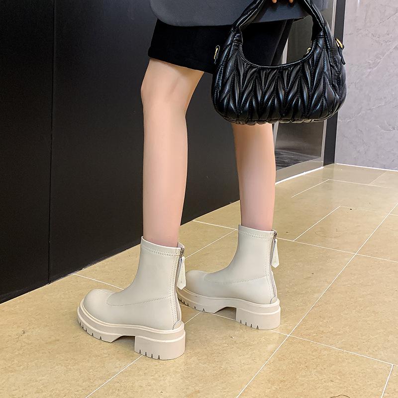 Thick-soled British style short boots women's thin boots autumn and winter new small man heightened zipper elastic thin boots