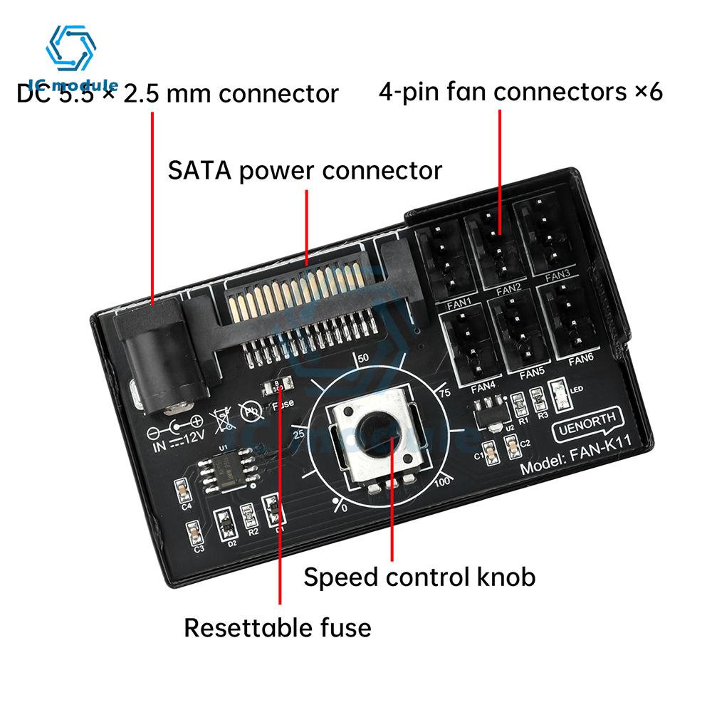 PWM Computer Fan Speed Controller 60W High-Power Hub Sata DC Power Controller for PC Four-Wire Fan Speed Control