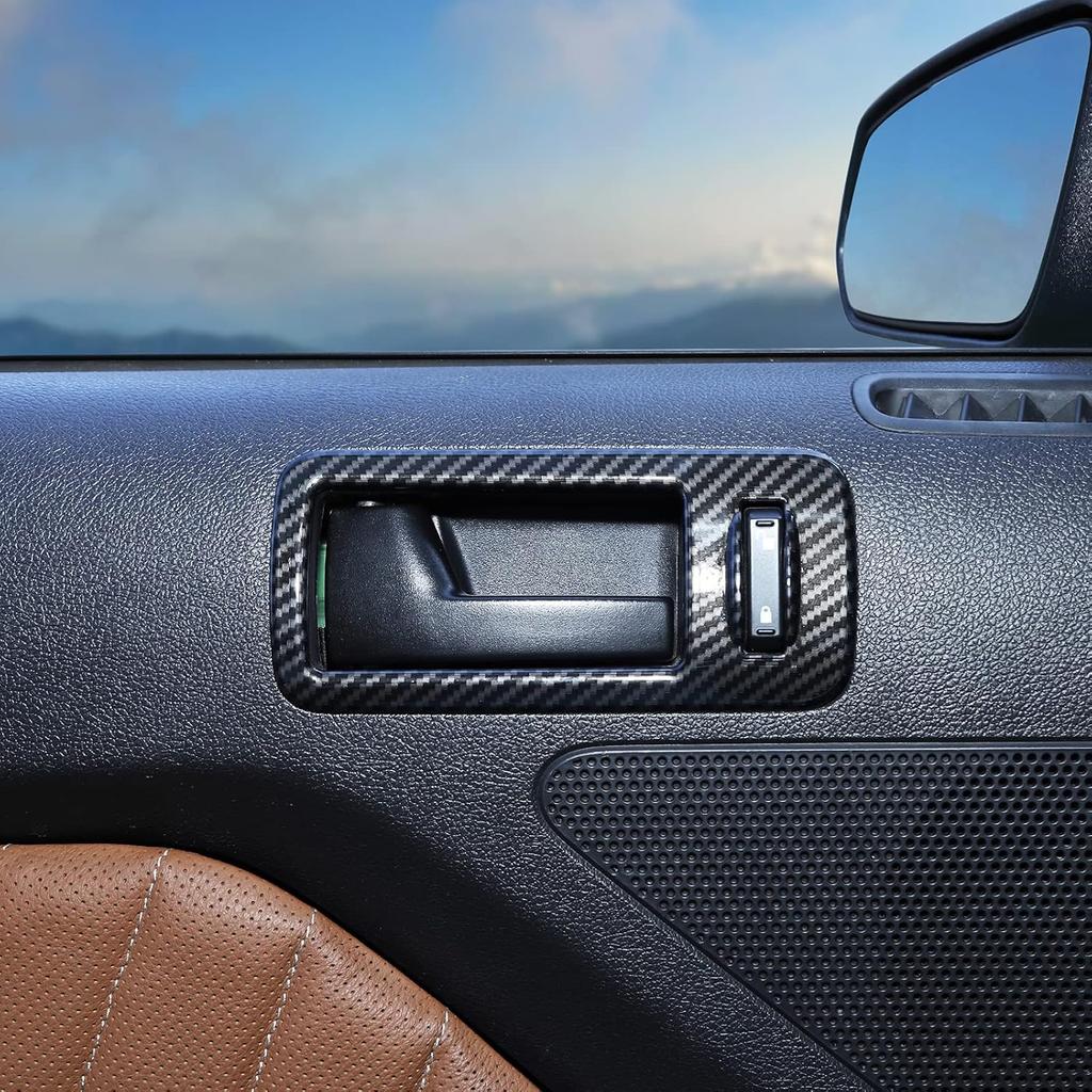 RT-TCZ Carbon Fiber Inner Door Grab Handle Cover Frame ABS Decor Trim Interior Accessories for 2004-2014 Ford Mustang