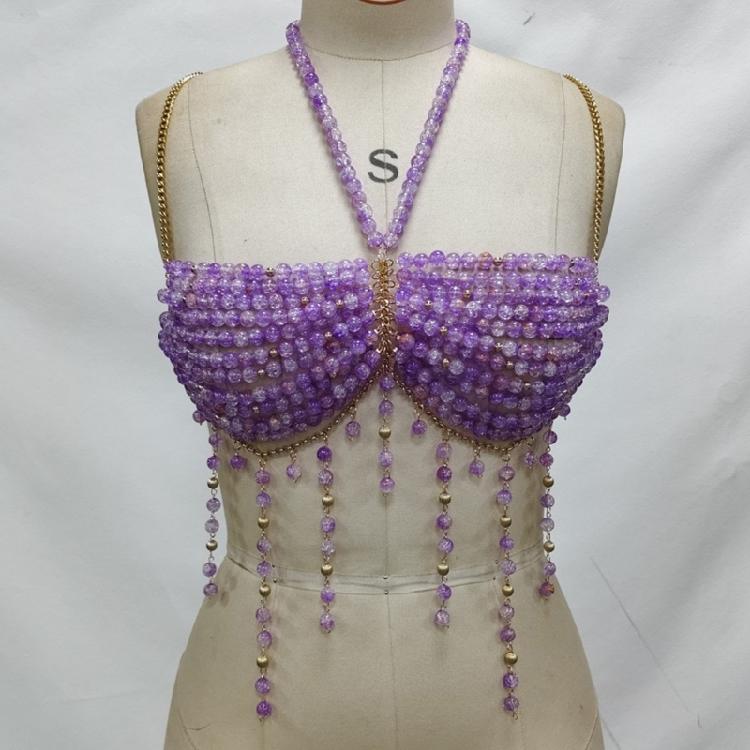 Beaded Body Chain Bra Multilayer Beaded Chest Chain Body Accessories Jewelry for Women Nightclub Raves Body Jewel