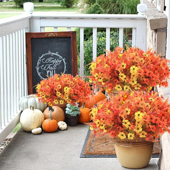 Hängender Herbst-Kunstblumenkorb UV-beständig Außen Garten Hof Terrasse Veranda