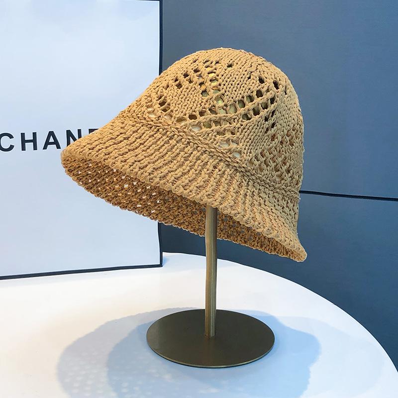 Hollow Woven Knitted Bucket Hat Summer Thin Breathable Plain Face Small Bucket Basin Hat Children