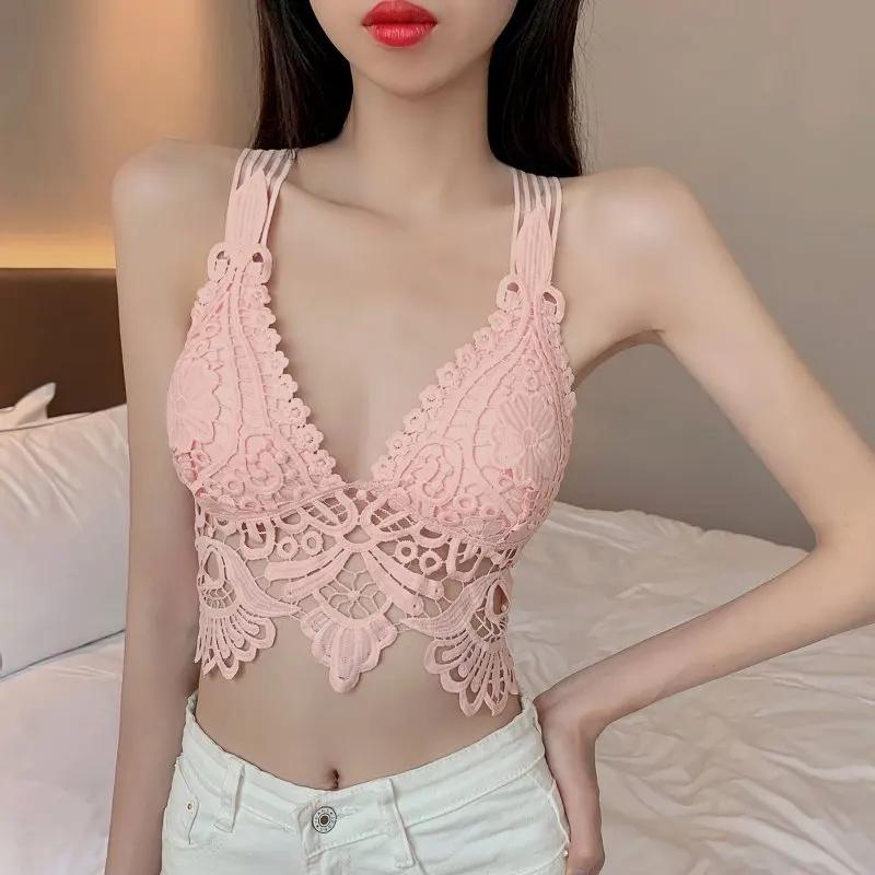 2024 Sexy Tops for Womens Lace Crop Top Woman Tank Tops Off Shoulder V-neck Sleeveless Camis for Women Backless Camisole